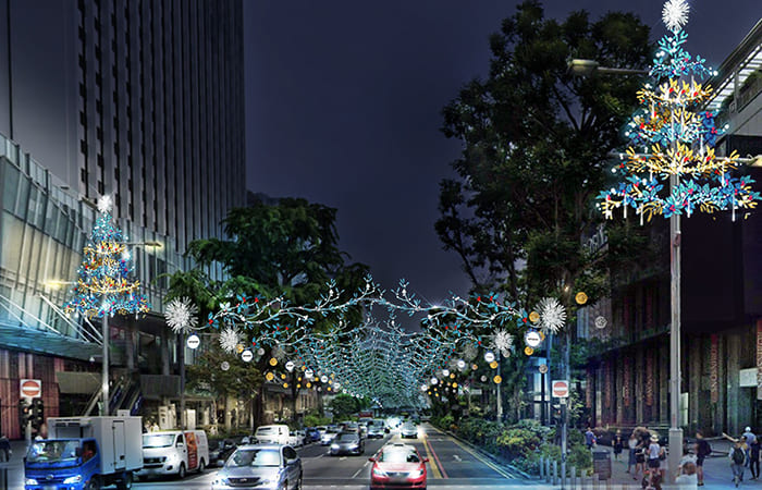 vedere le luci natalizie in Orchard Road